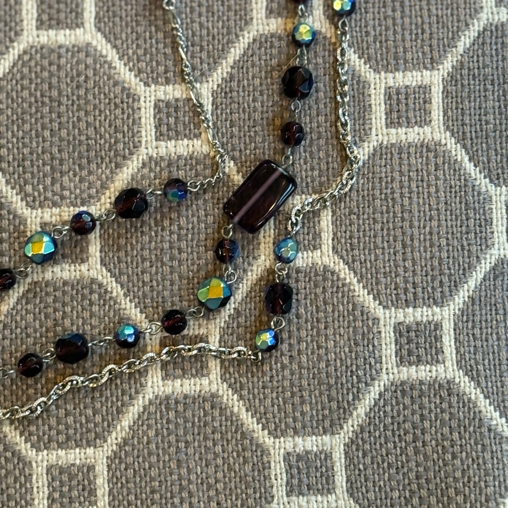 Elegant Multi-Layered Blue, Purple,  and Silver Necklace - Picture 6 of 7